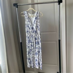 Cynthia Rowley Midi floral Dress, White and Blue in Size 8